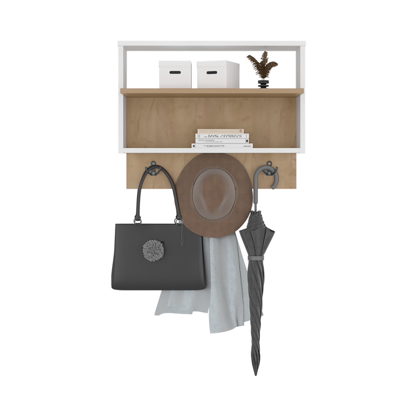 White + Light Oak Console Table - 9.6' Slim Storage