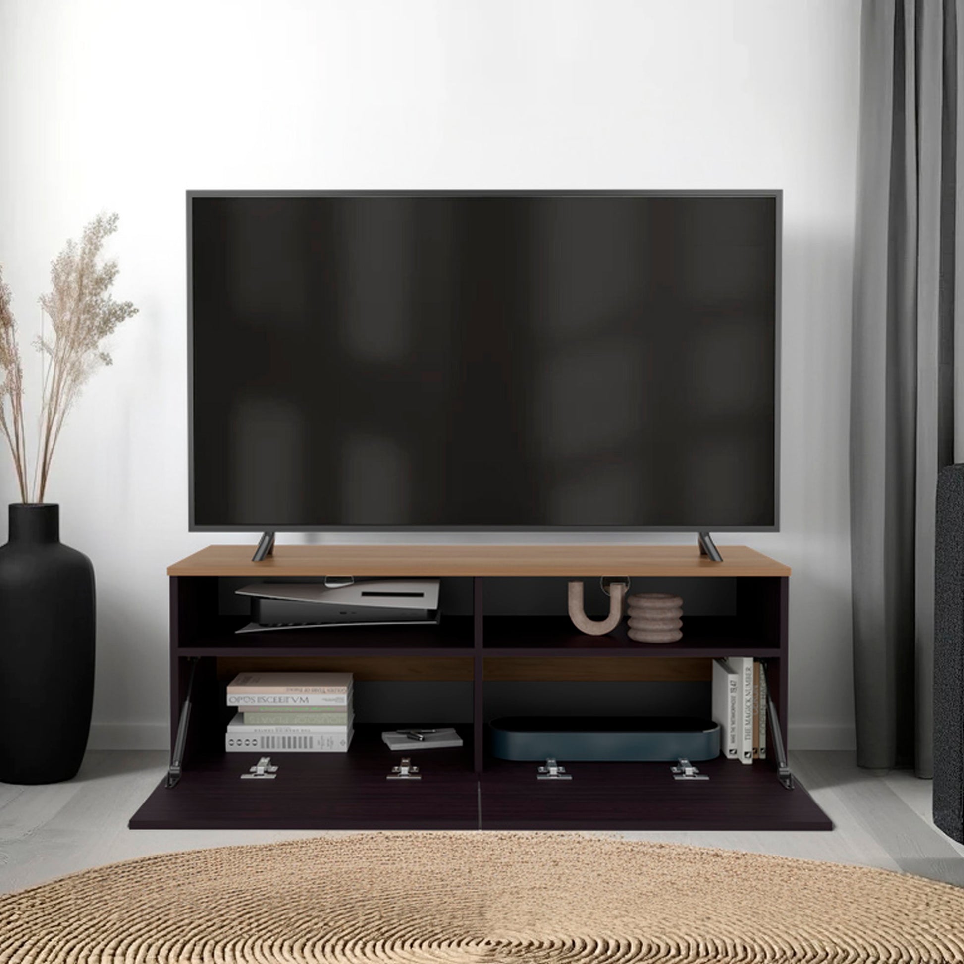 Black Modern TV Stand – 17.7" Low Profile Media Console for Living Room