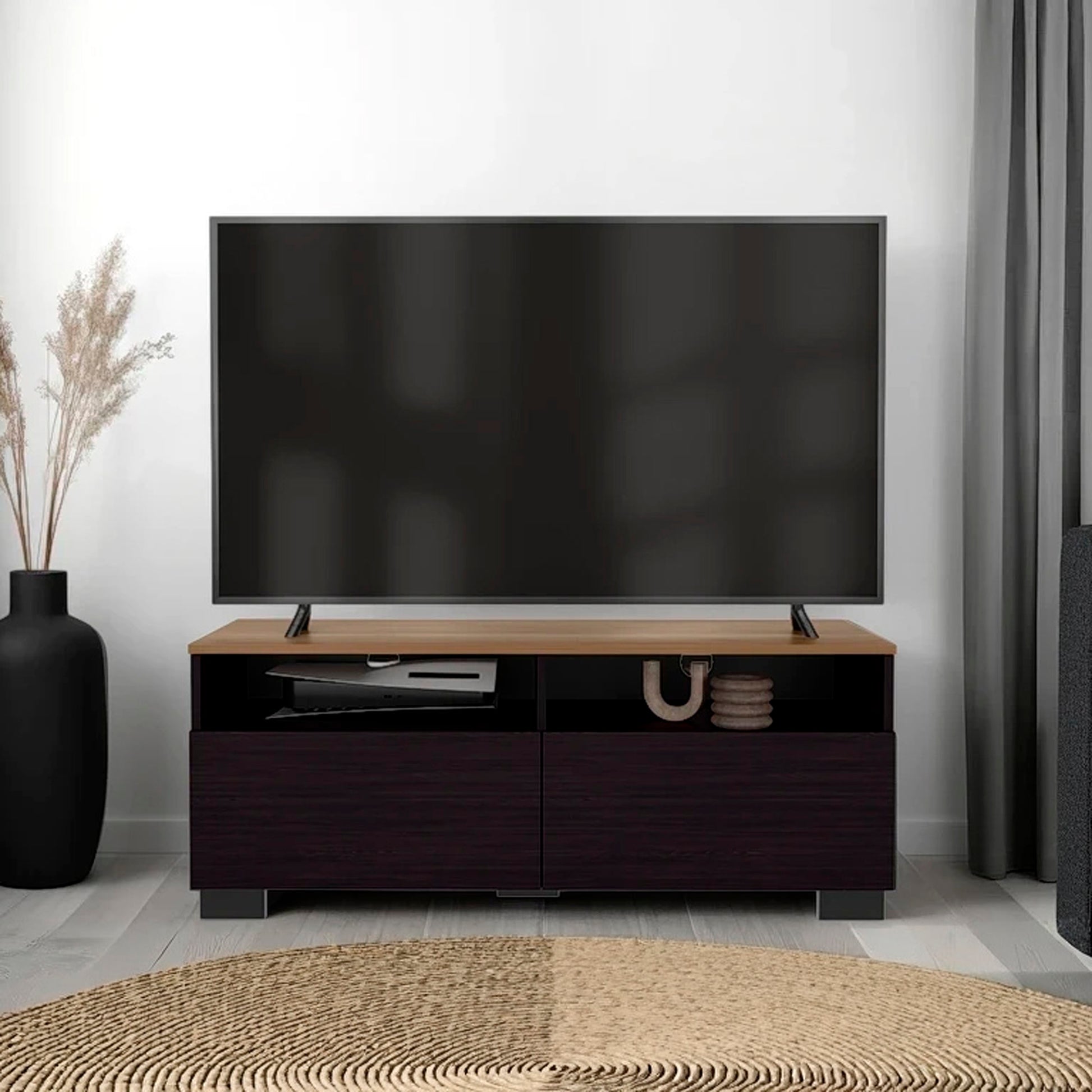 Colman Modern TV Stand with Open Shelves and Compact Profile, Minimalist Media Console for Living Room or Bedroom