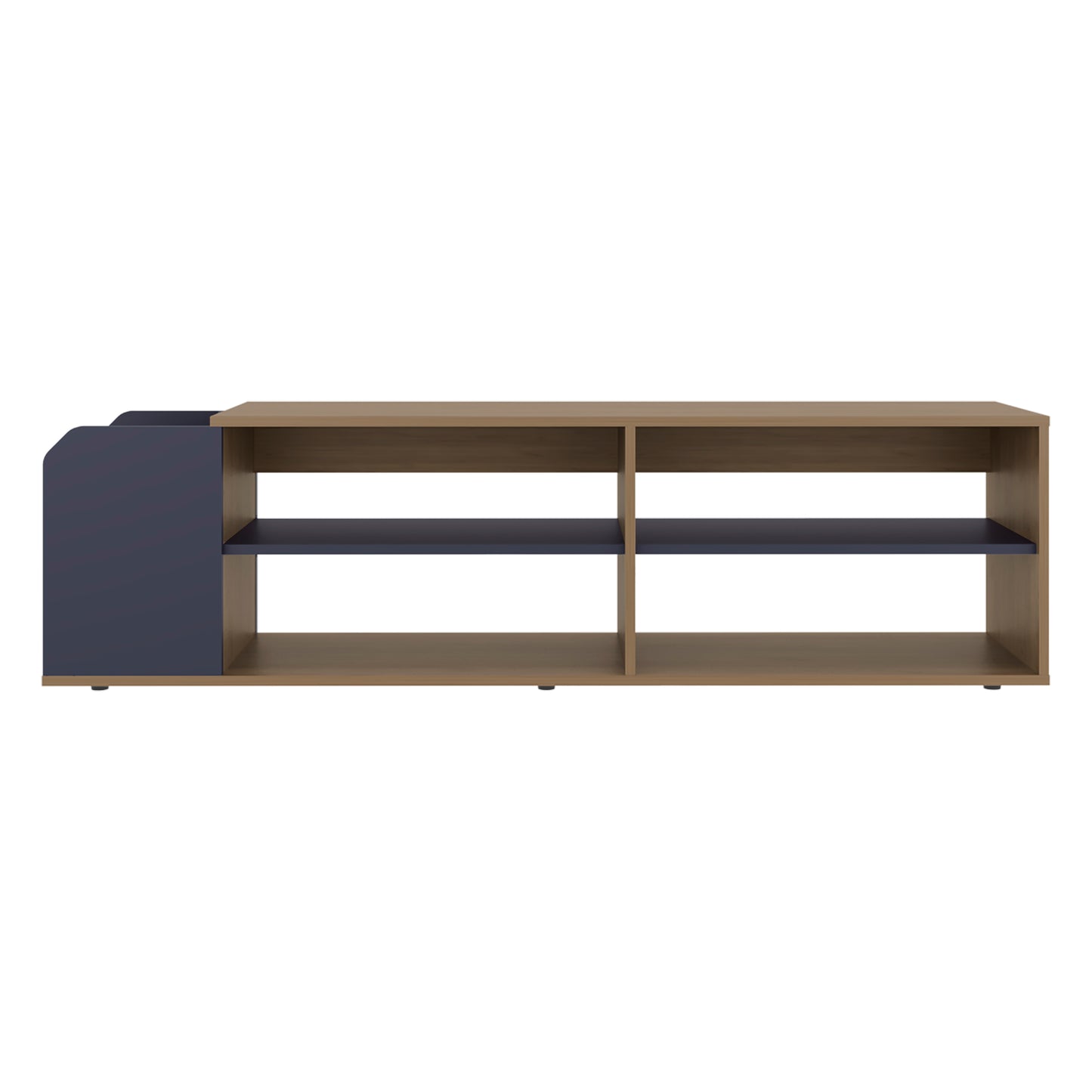 Solene TV Stand with Open Shelves For Various Modern Storage, Media Console for Living Room, Natural Oak, Blue