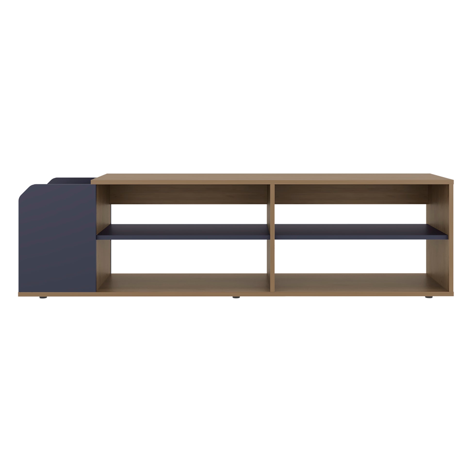 Solene TV Stand with Open Shelves For Various Modern Storage, Media Console for Living Room, Natural Oak, Blue