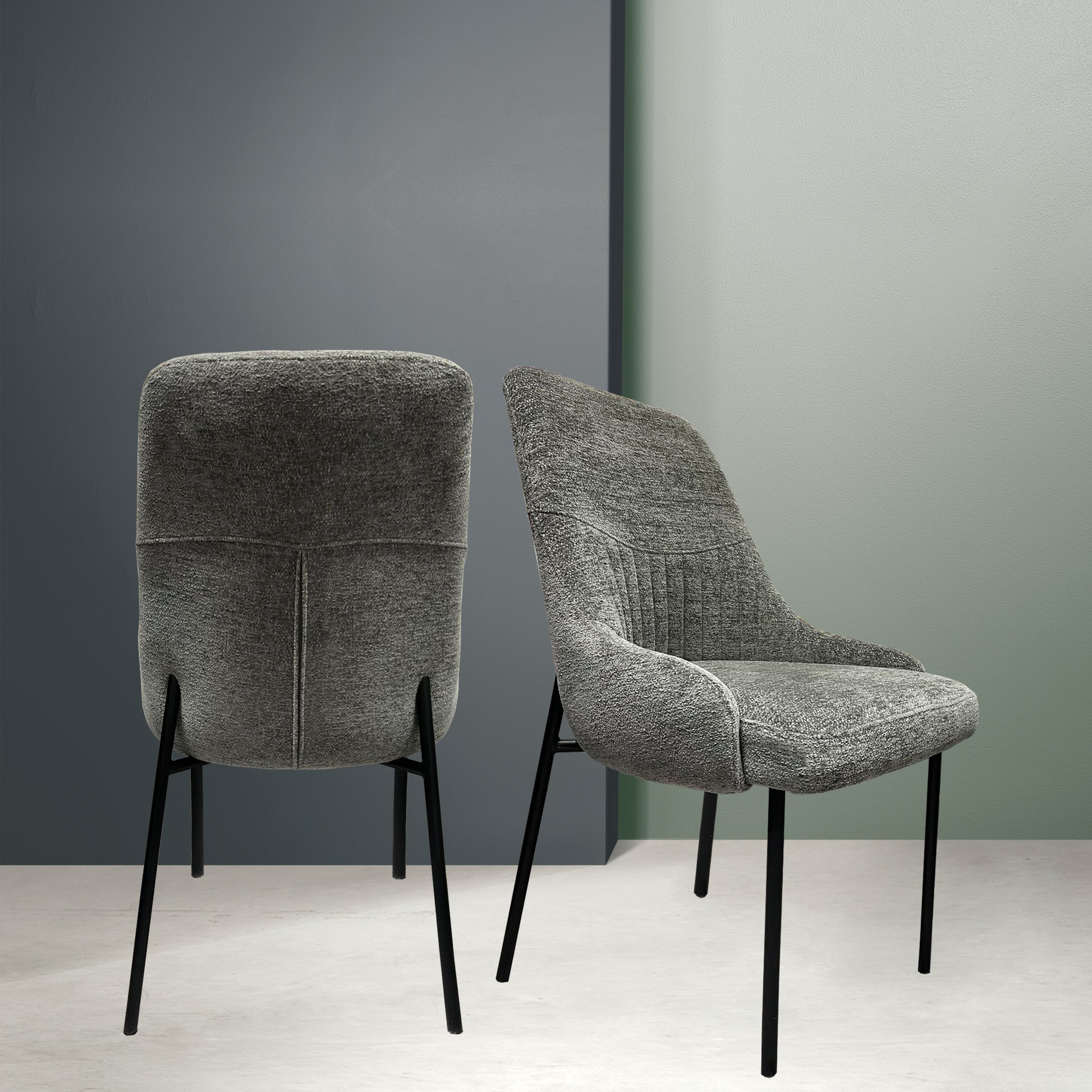 Upholstery Boucle Fabric Dining Side Chair Set of 2, Grey