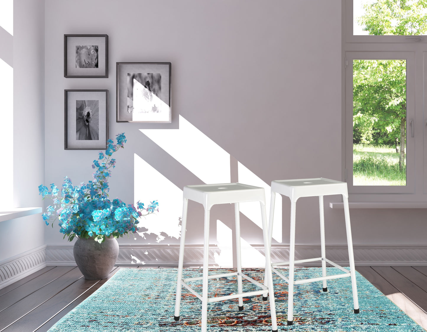 Counter Stool Metal White Powder Coating, Set of 2