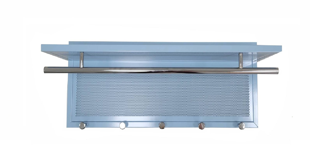 Blue Metal Coat Rack with Shelf - Wall Mounted for Living Room