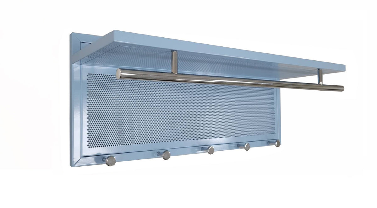 Blue Metal Coat Rack with Shelf - Wall Mounted for Living Room