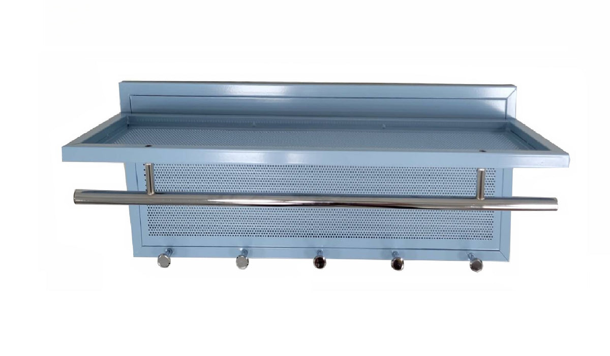 Blue Metal Coat Rack with Shelf - Wall Mounted for Living Room