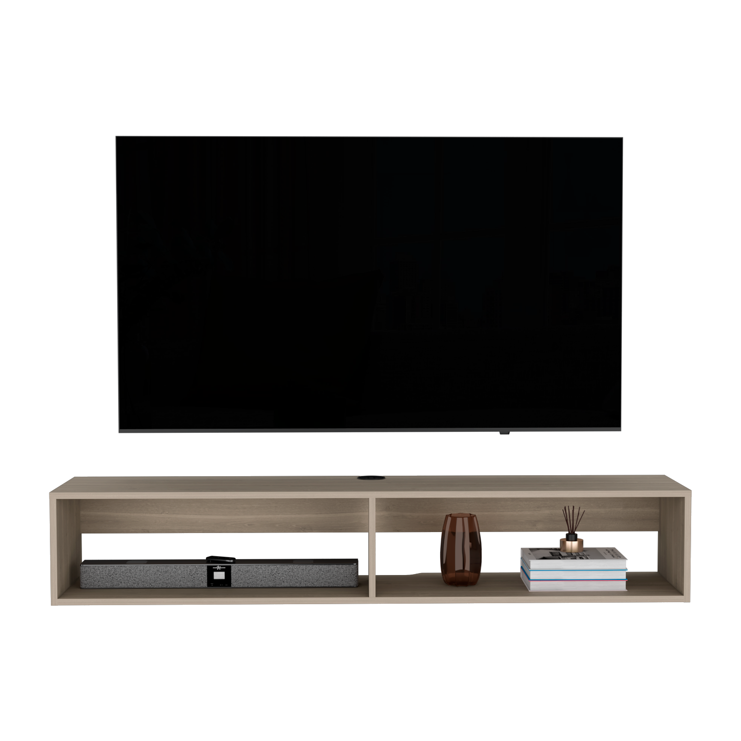 Floating TV Stand - White Oak, 60-69 Inch TVs for Living Room