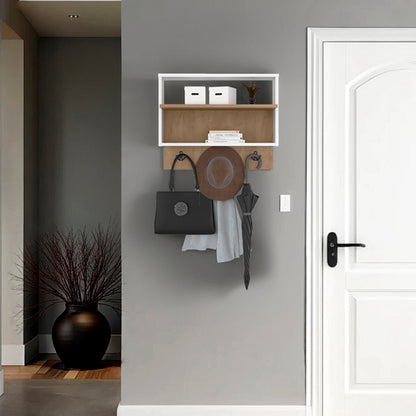 Bigler Center, Modern Wall Shelf with Hooks, Stylish Entryway or Living Room