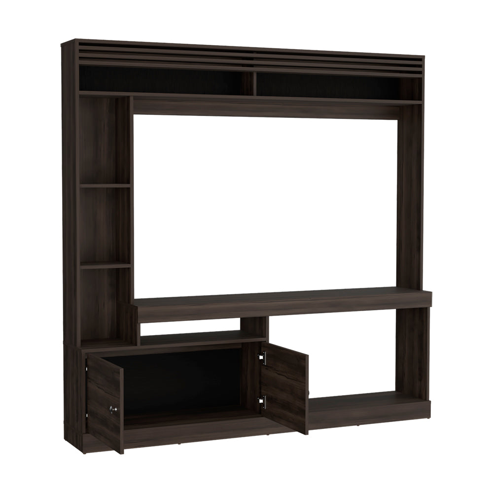 Dark Walnut TV Stand with Storage Shelves for Living Room