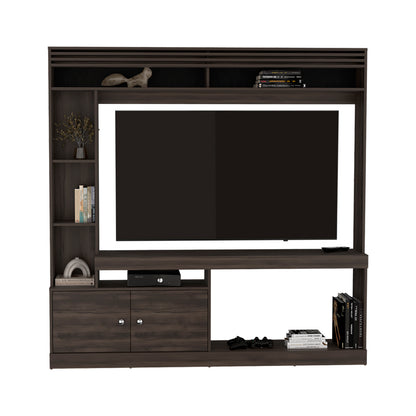 Dark Walnut TV Stand with Storage Shelves for Living Room