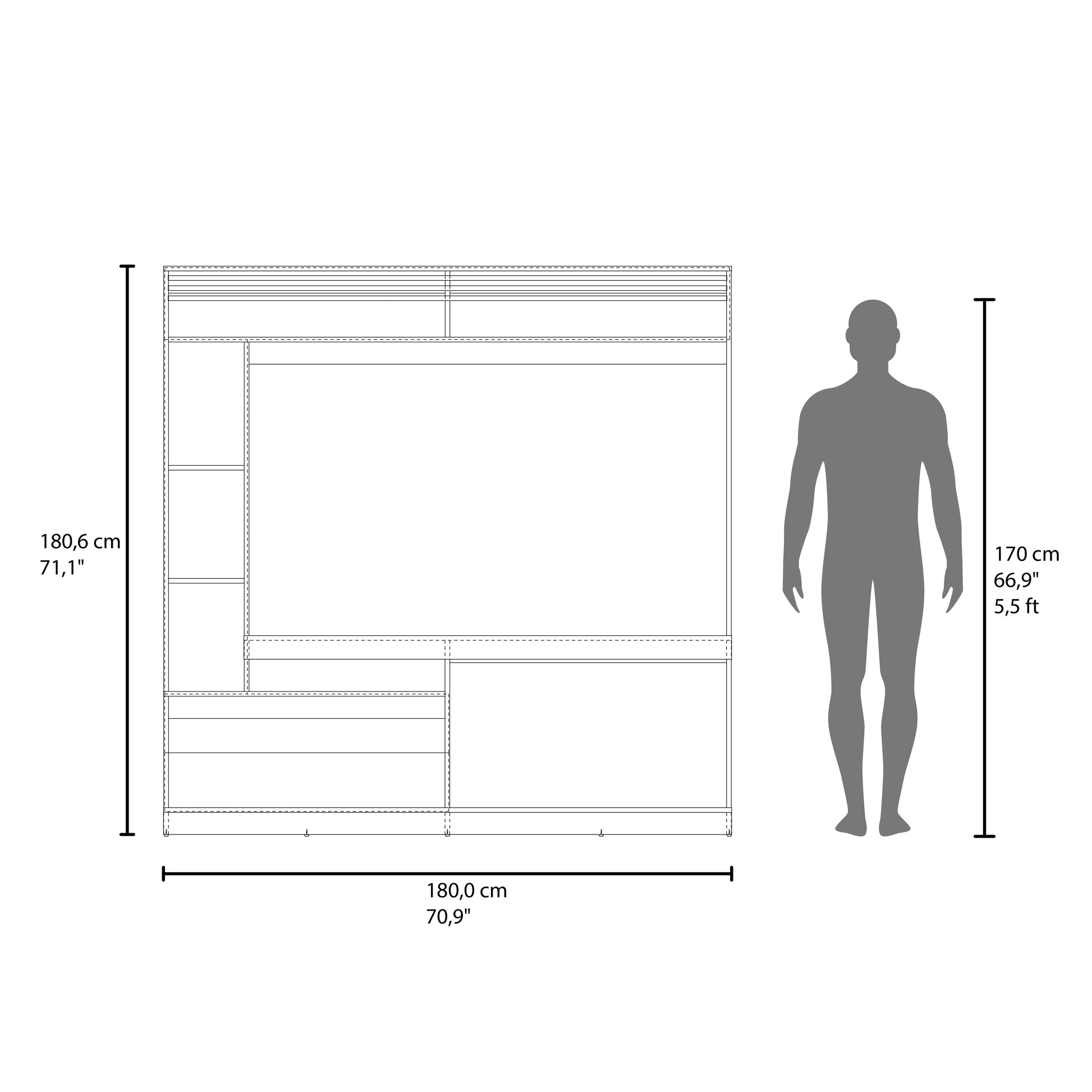 Dark Walnut TV Stand with Storage Shelves for Living Room