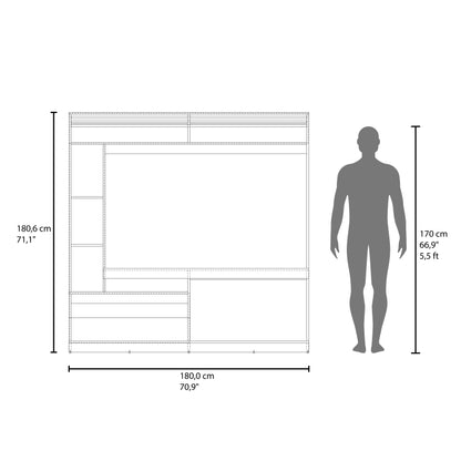 Dark Walnut TV Stand with Storage Shelves for Living Room