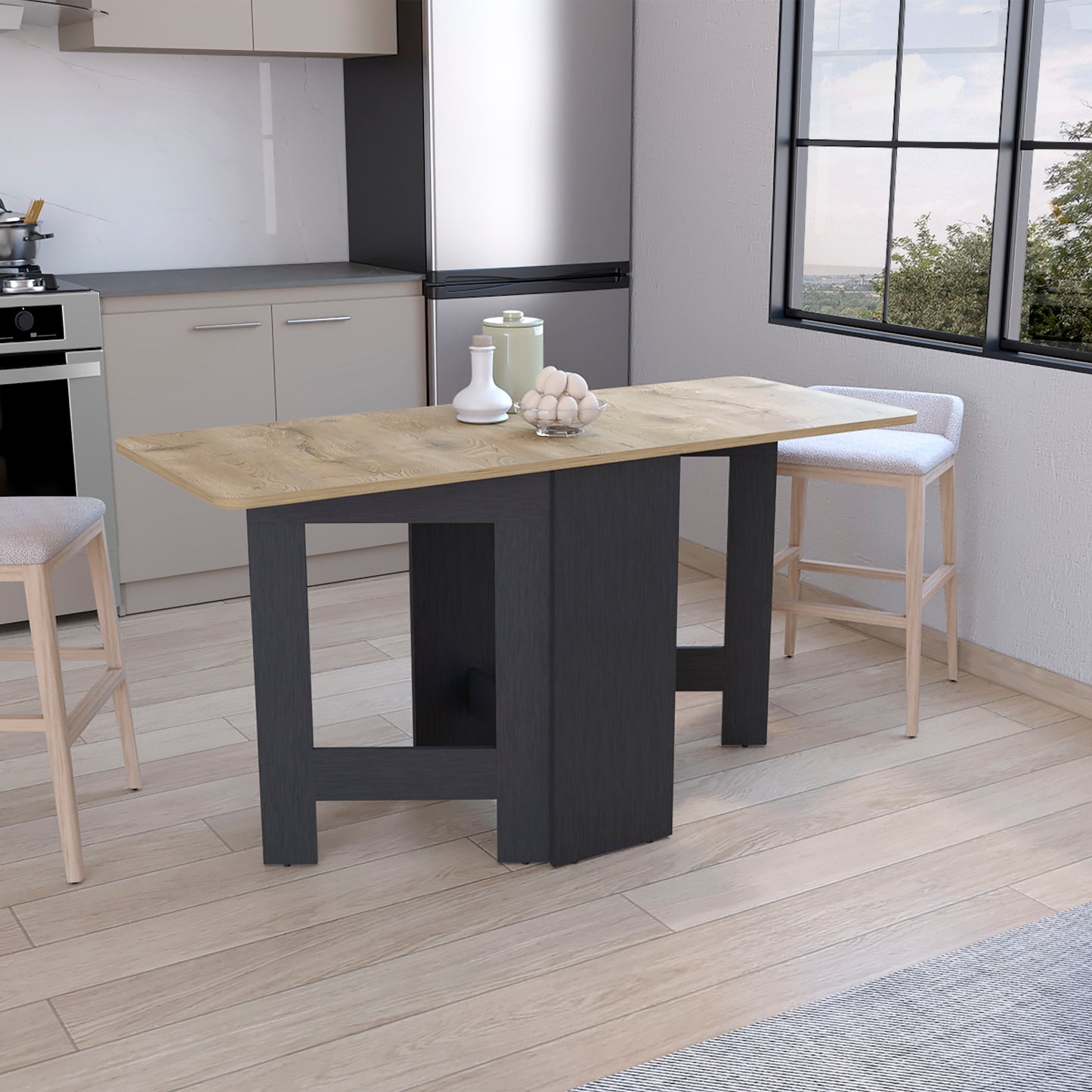 Folding Table with Expandable Design in 3 Forms, Black / Macadamia
