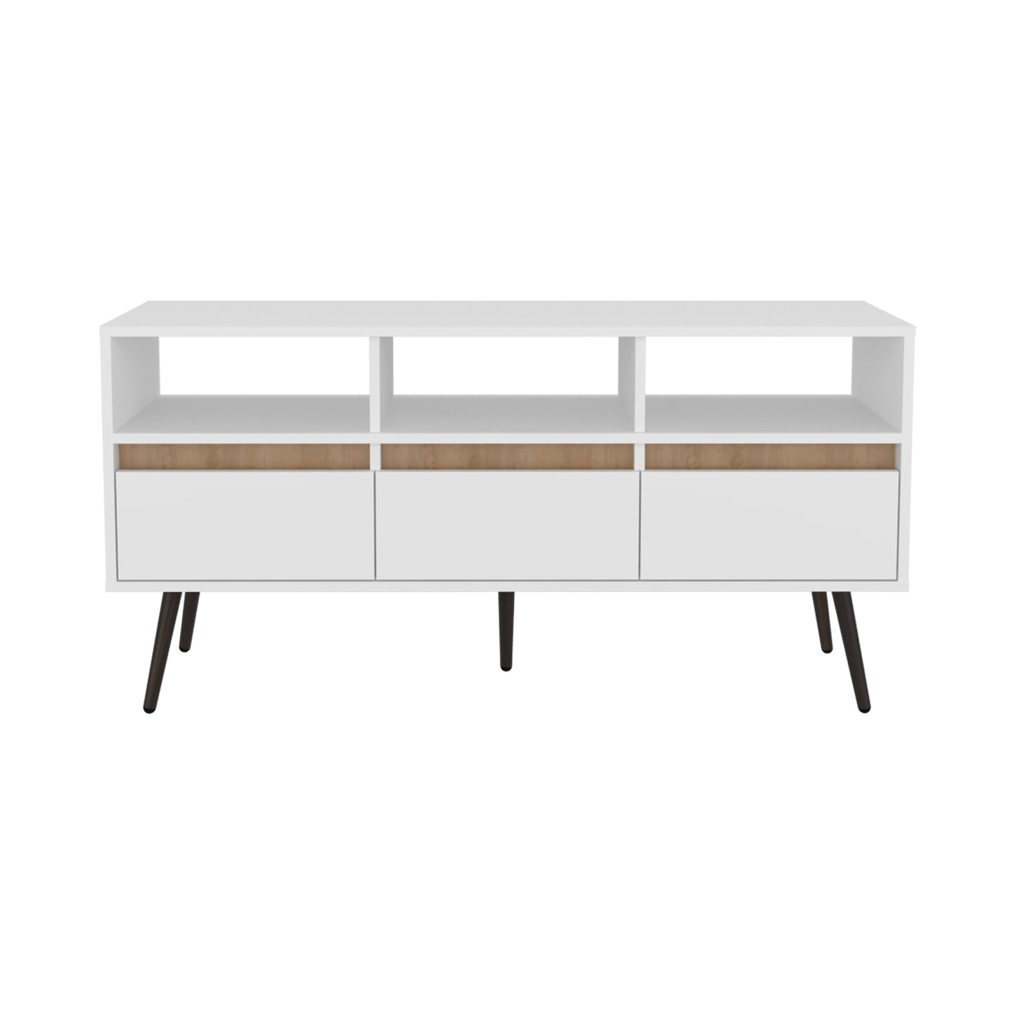 White & Natural Engineered Wood TV Stand - 3 Drawers, 23.6"W for Living Room