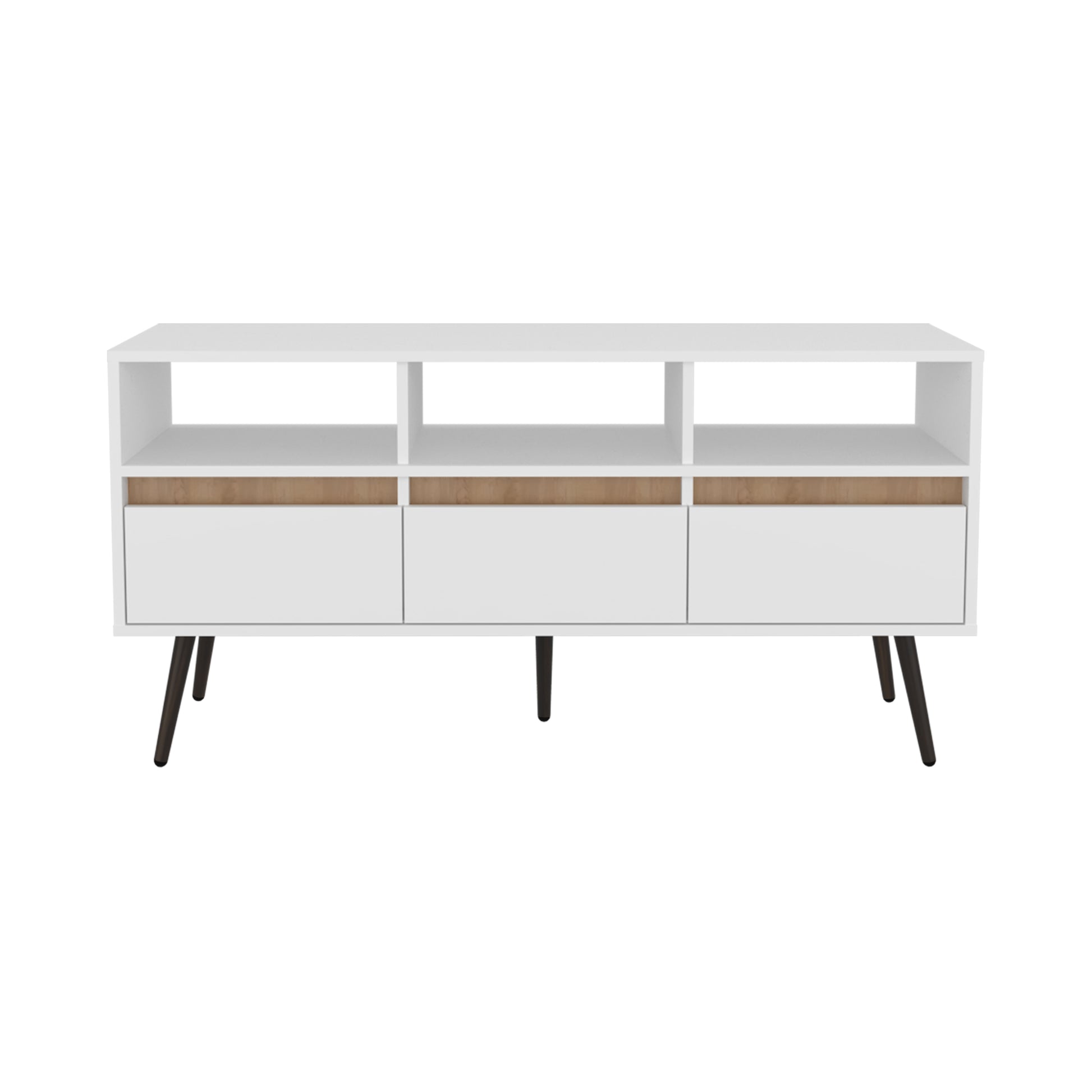 White & Natural Engineered Wood TV Stand - 3 Drawers, 23.6"W for Living Room