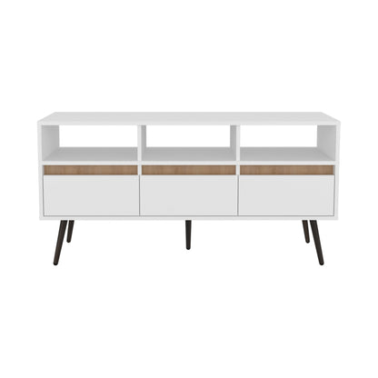 White & Natural Engineered Wood TV Stand - 3 Drawers, 23.6"W for Living Room