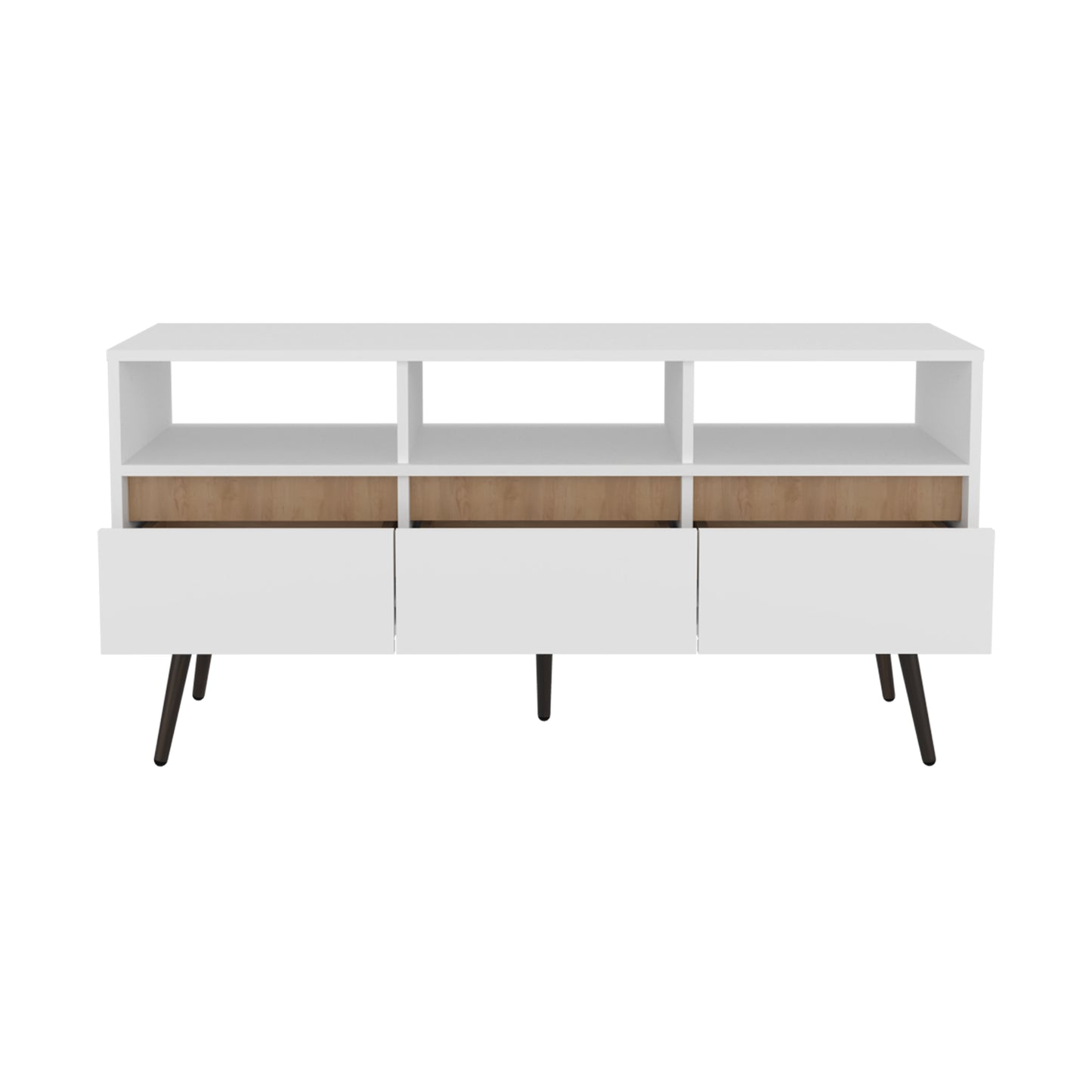 White & Natural Engineered Wood TV Stand - 3 Drawers, 23.6"W for Living Room
