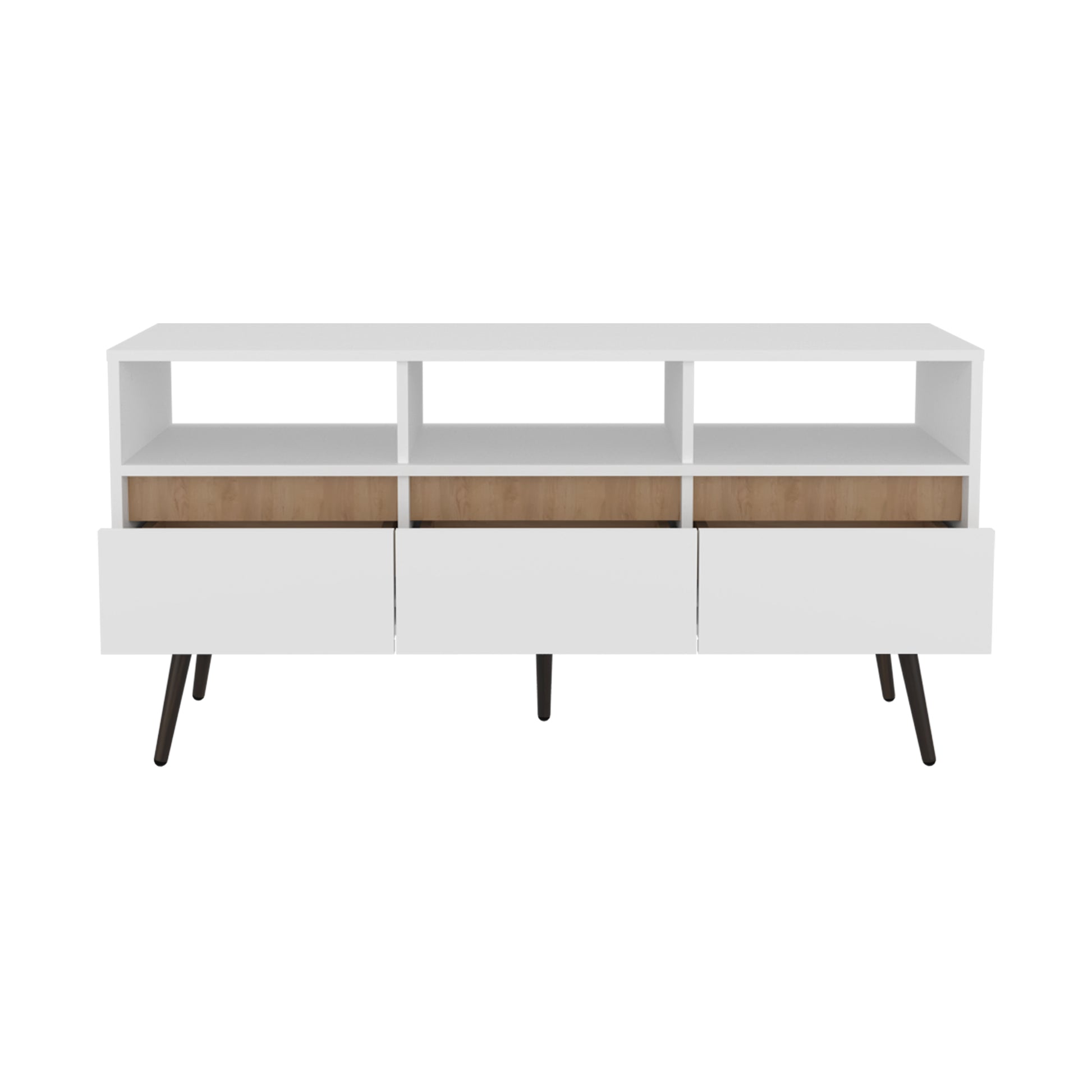 White & Natural Engineered Wood TV Stand - 3 Drawers, 23.6"W for Living Room
