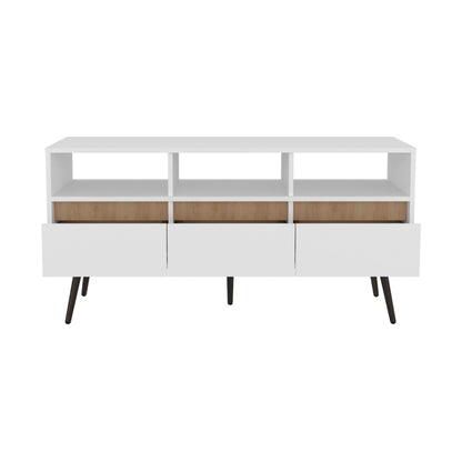 White & Natural Engineered Wood TV Stand - 3 Drawers, 23.6"W for Living Room