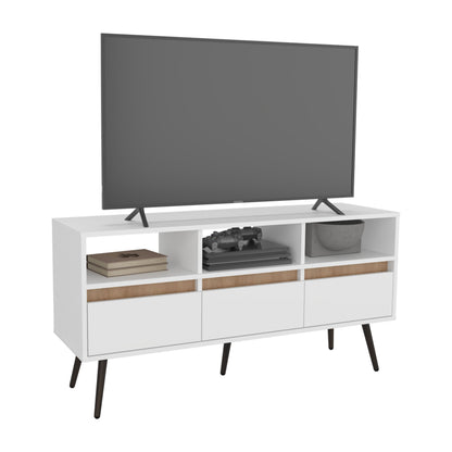 White & Natural Engineered Wood TV Stand - 3 Drawers, 23.6"W for Living Room