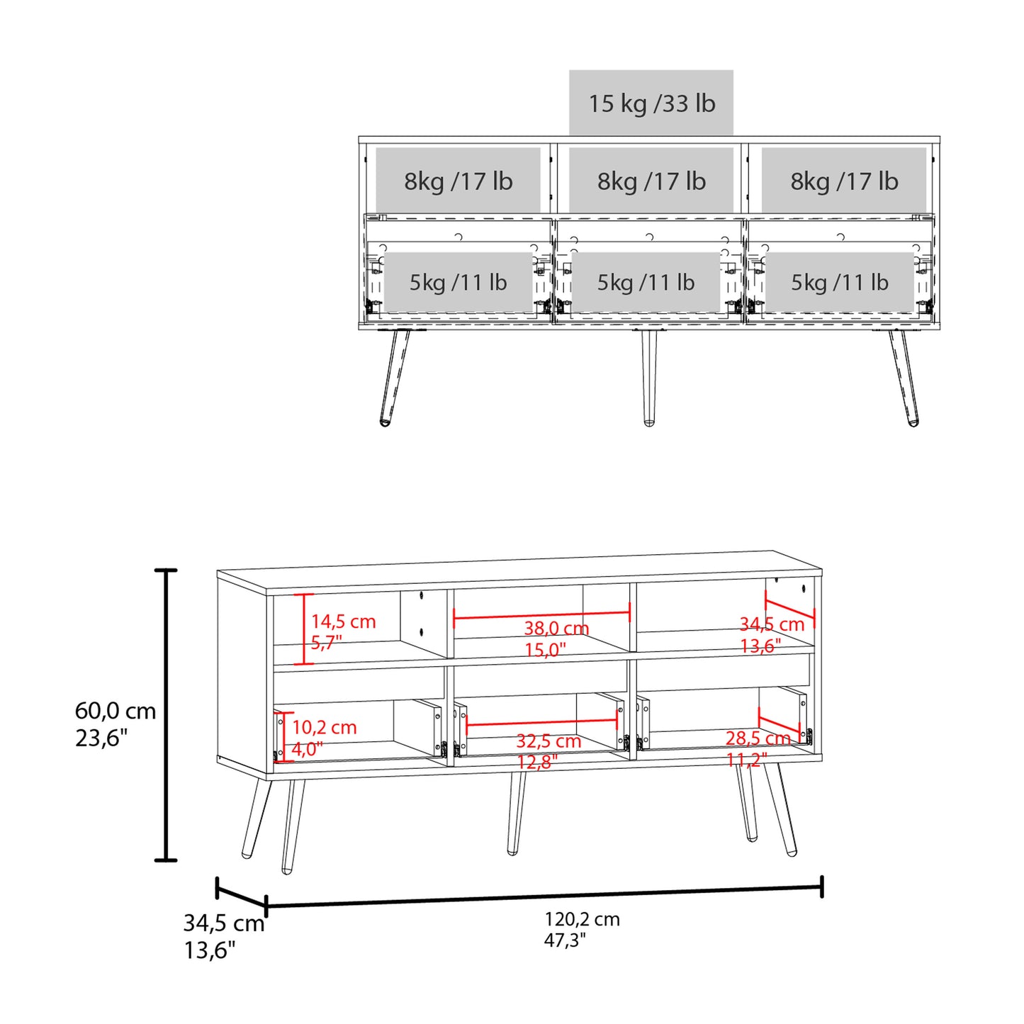 White & Natural Engineered Wood TV Stand - 3 Drawers, 23.6"W for Living Room