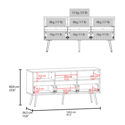 White & Natural Engineered Wood TV Stand - 3 Drawers, 23.6"W for Living Room