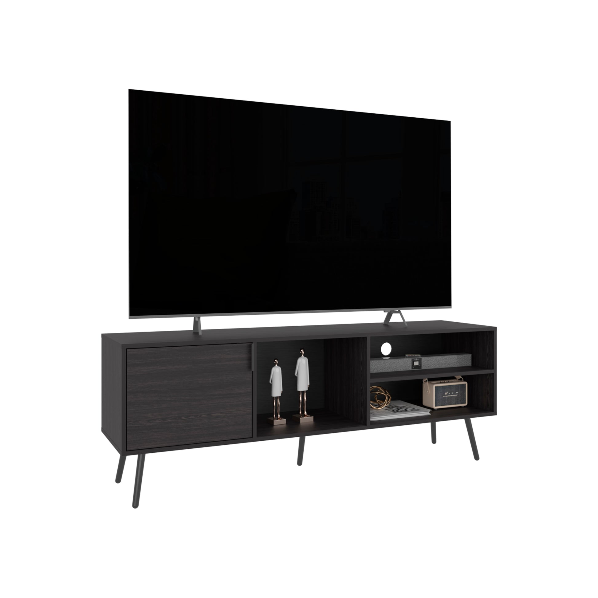 65-Inch Black Modern TV Stand with Storage