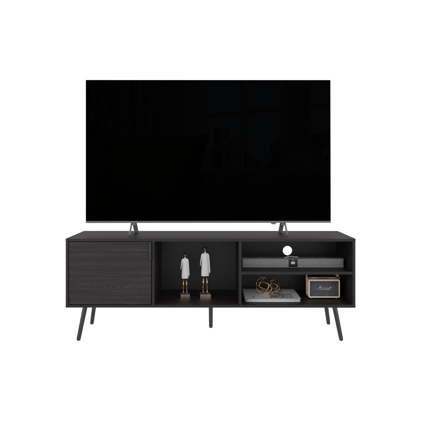 65-Inch Black Modern TV Stand with Storage