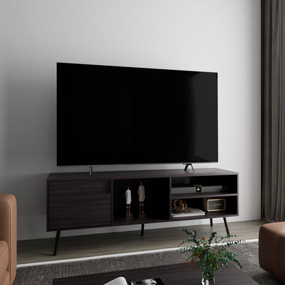 TV Stand, 1 Door, 3 Shelves, Black