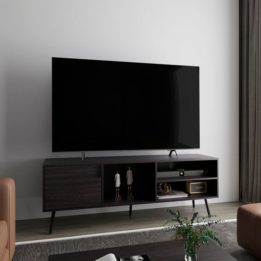 TV Stand, 1 Door, 3 Shelves, Black