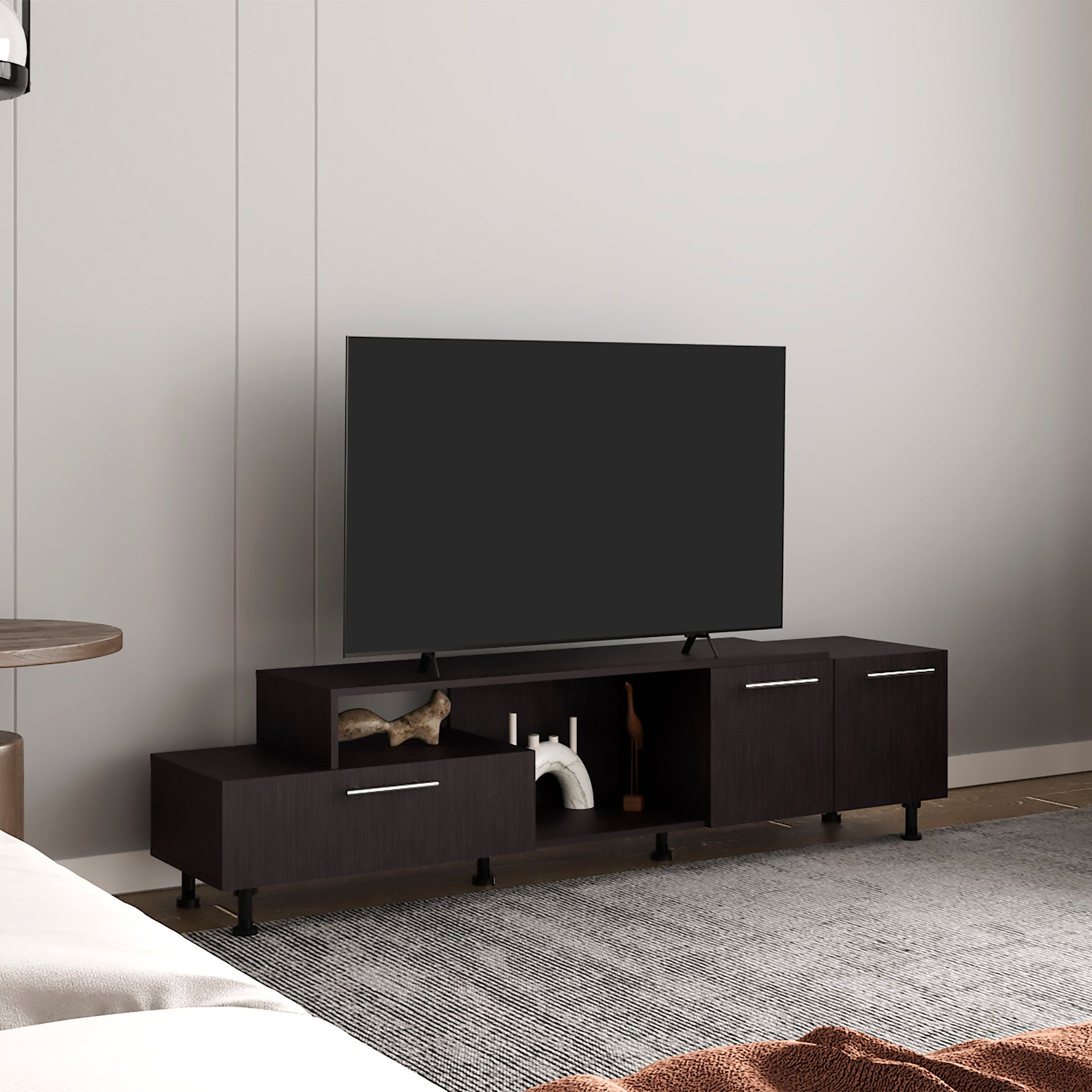 Tv Stand, 3Doors, 1 Shelf 50" TV Capacity
