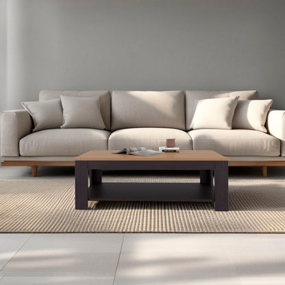Coffee Table 16.2" H, 1 Shelf, Black Wengue / Natural Oak - Living Room