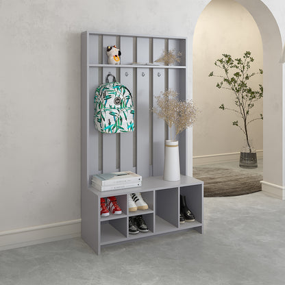 Hall Tree with 7 Shelves, Smokey Gray