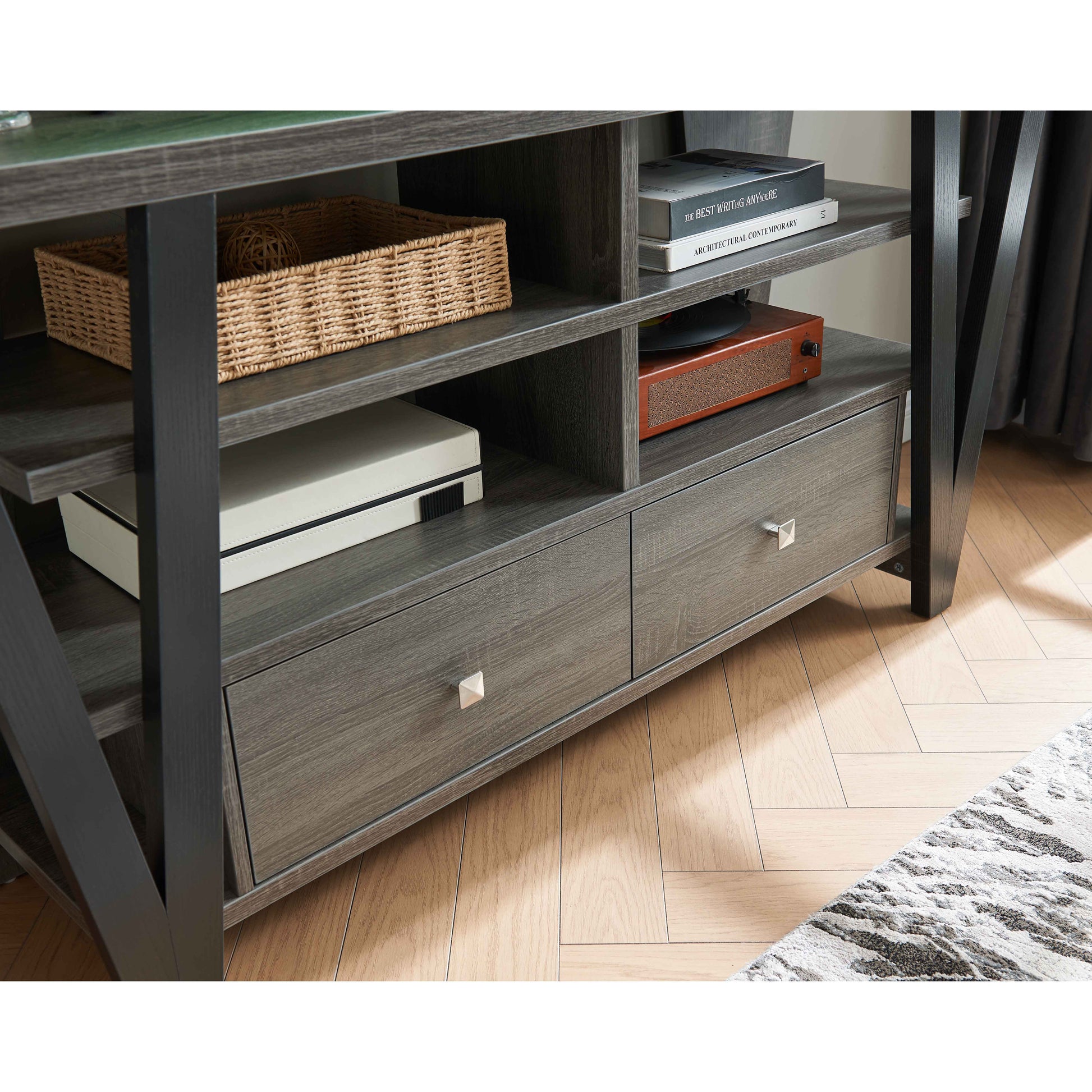60-69 Inch TV Stand Grey Black Particle Board