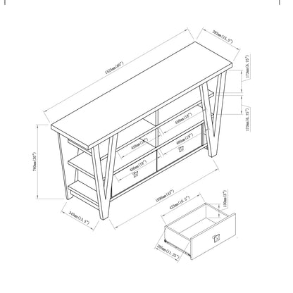 60-69 Inch TV Stand Grey Black Particle Board