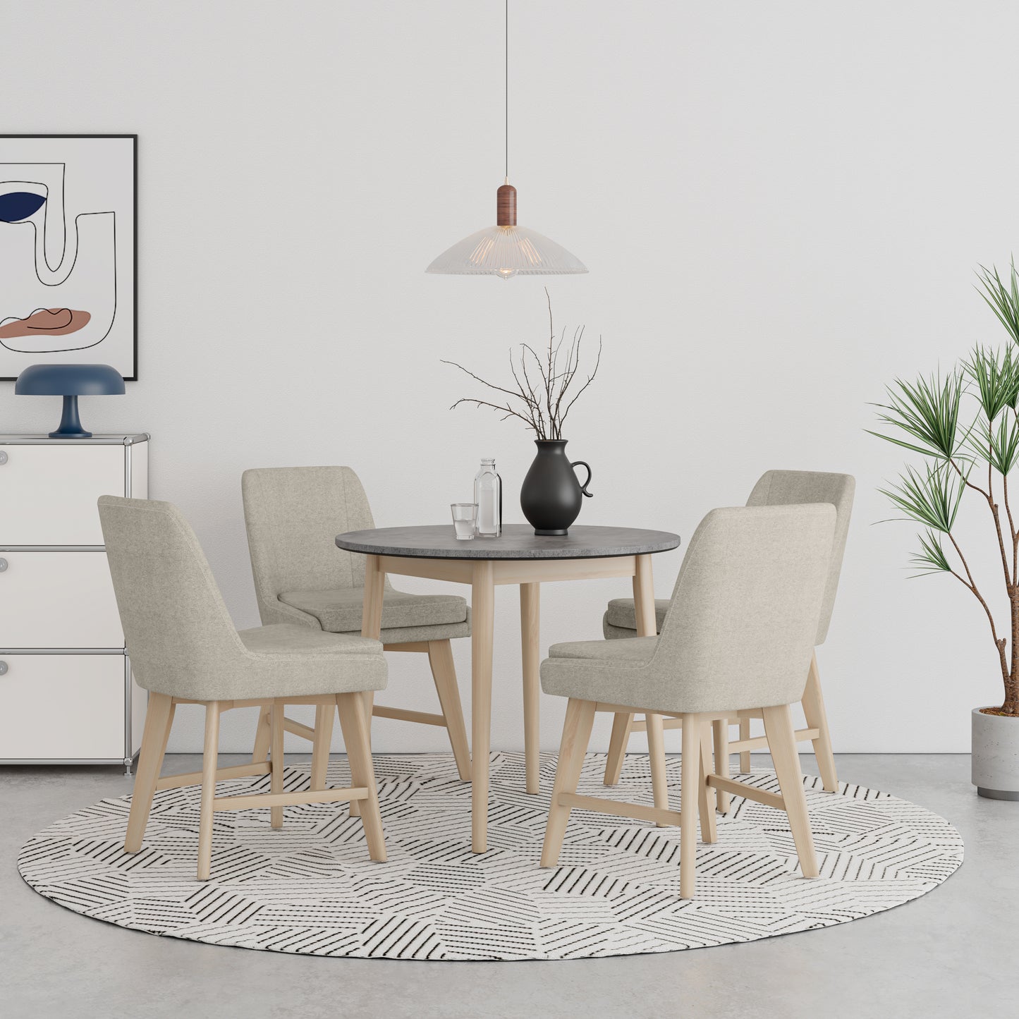 Cement Grey Round Dining Table - 36 Inch for Dining Room