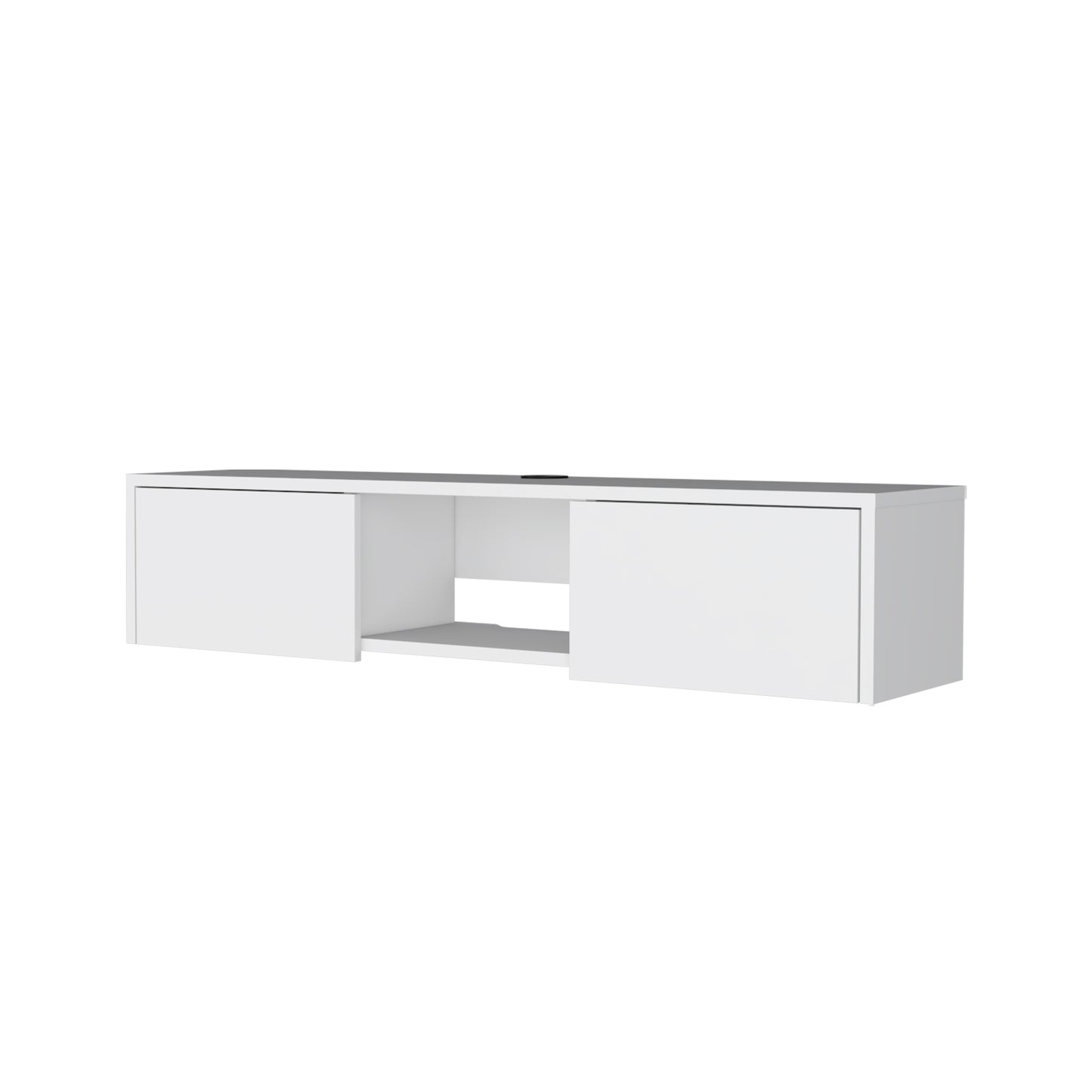 White Floating TV Wall Unit with Storage and Cable Management for Living Room