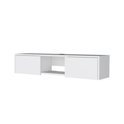 White Floating TV Wall Unit with Storage and Cable Management for Living Room