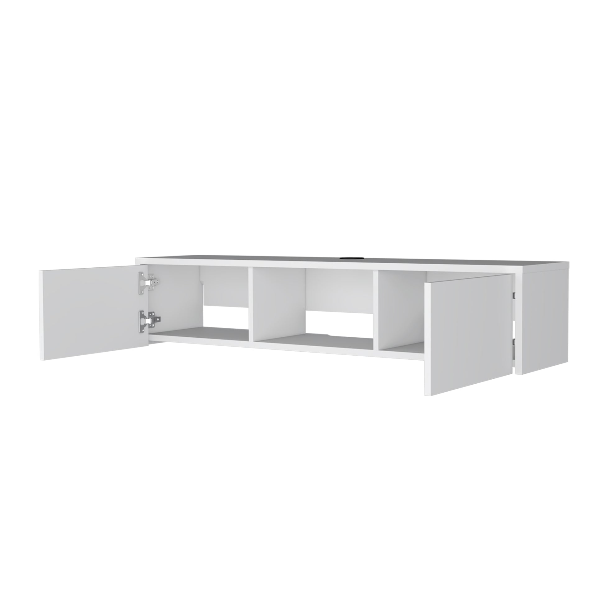 White Floating TV Wall Unit with Storage and Cable Management for Living Room