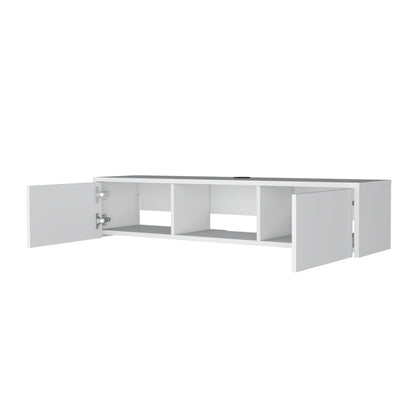 White Floating TV Wall Unit with Storage and Cable Management for Living Room