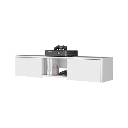 White Floating TV Wall Unit with Storage and Cable Management for Living Room