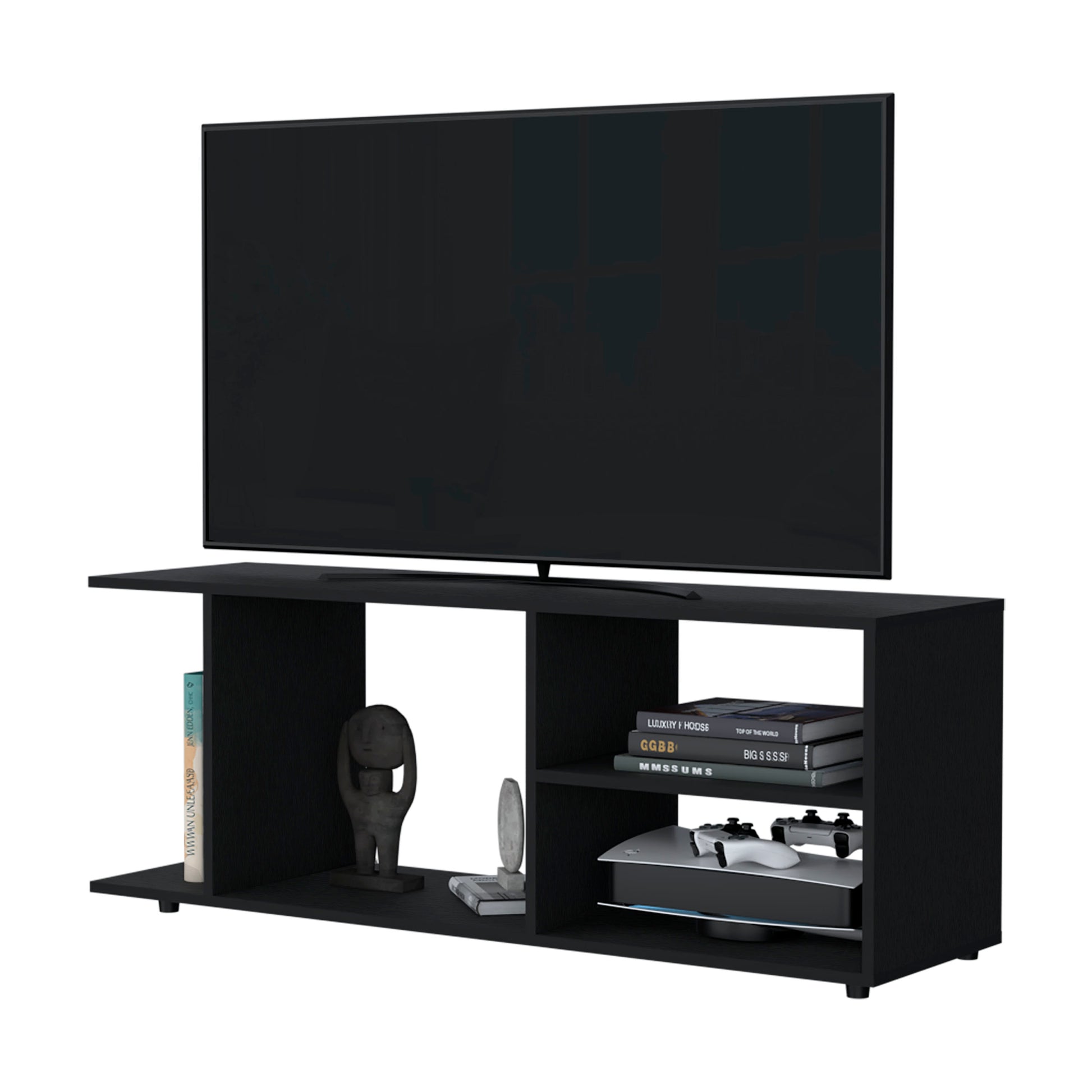 Black Melamine TV Rack with Open Storage - 39" or Less TVs for Living Room