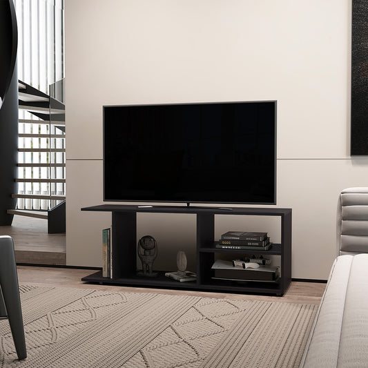 Tubac TV Rack in Melamine with Open Storage, Black
