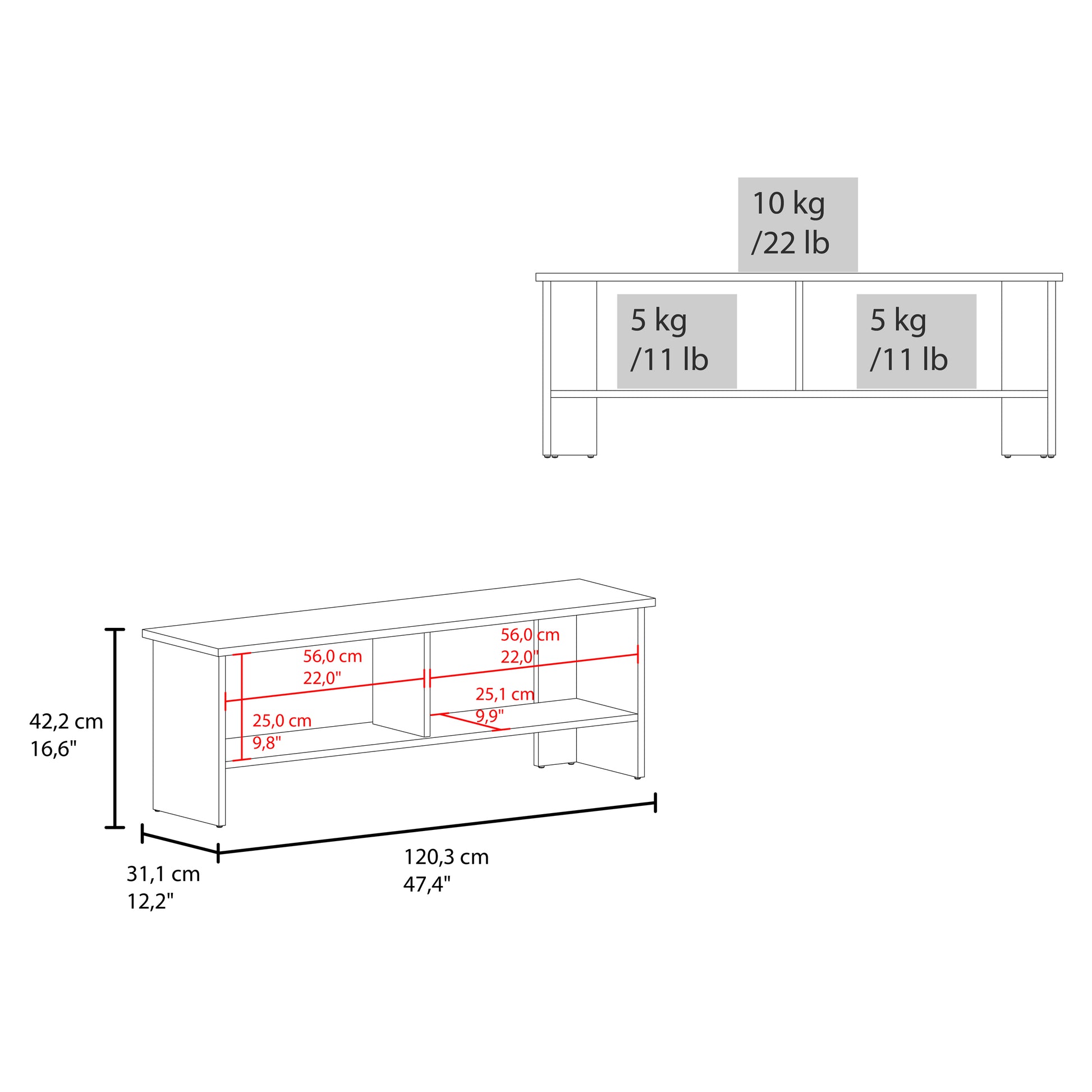Small Multicolor TV Stand with Particle Board Shelves for Living Room