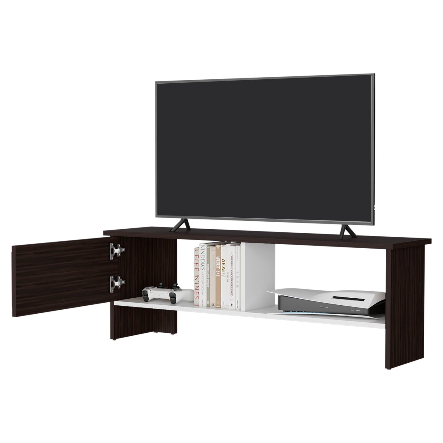 Small Multicolor TV Stand with Particle Board Shelves for Living Room