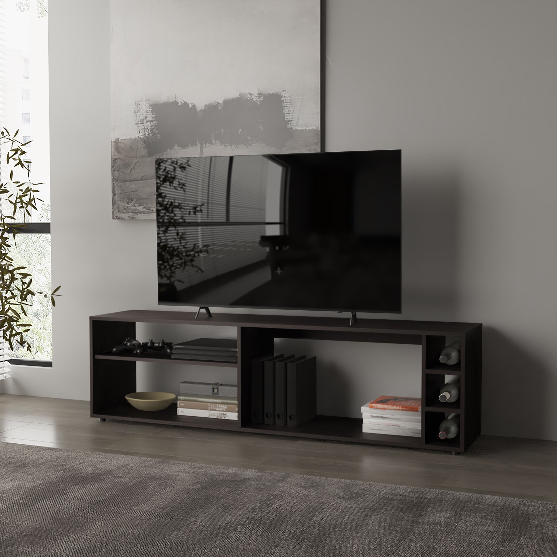 FM FURNITURE Mayo TVStand for 70" Screen with Open Storage and Melamine Finish,Wengue