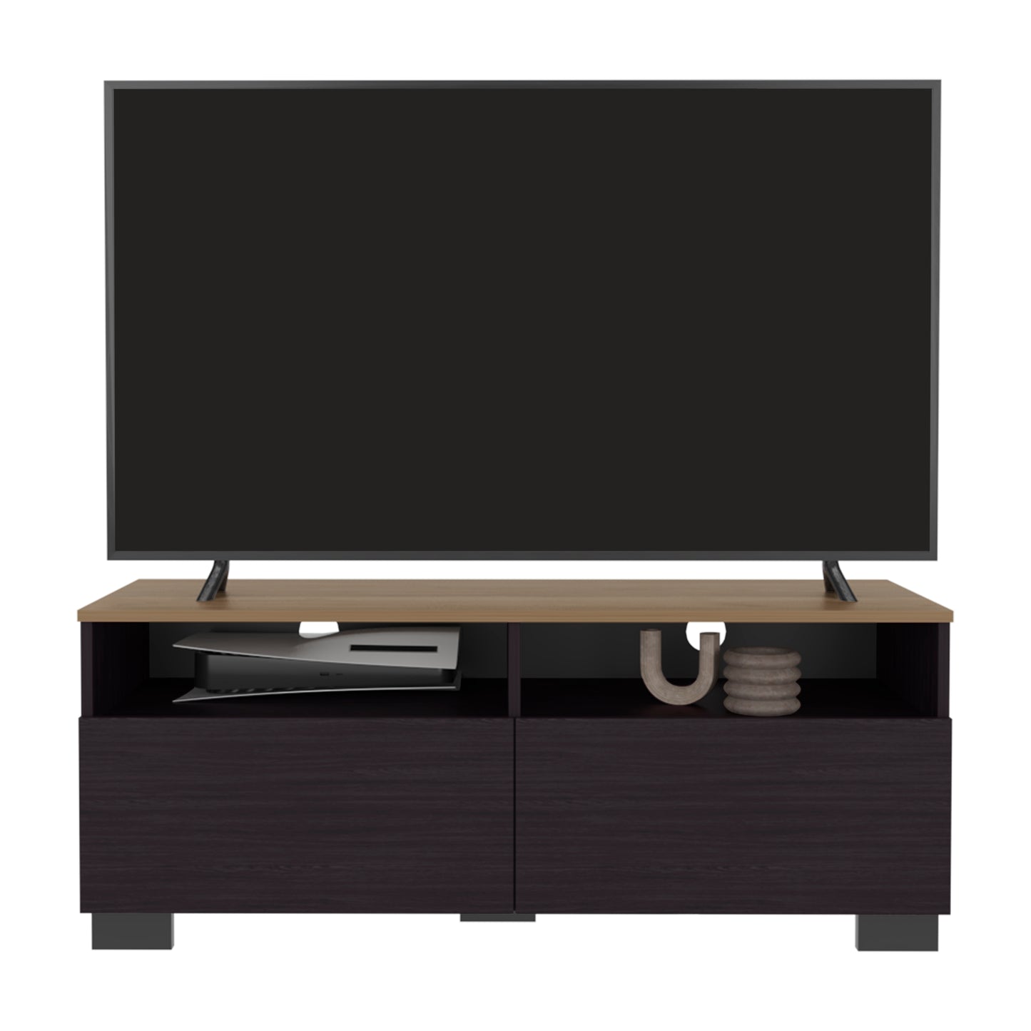 FM FURNITURE Mescal Tv Stand Multistorage with a Door and Open Storage, Wenge and Natural Oak