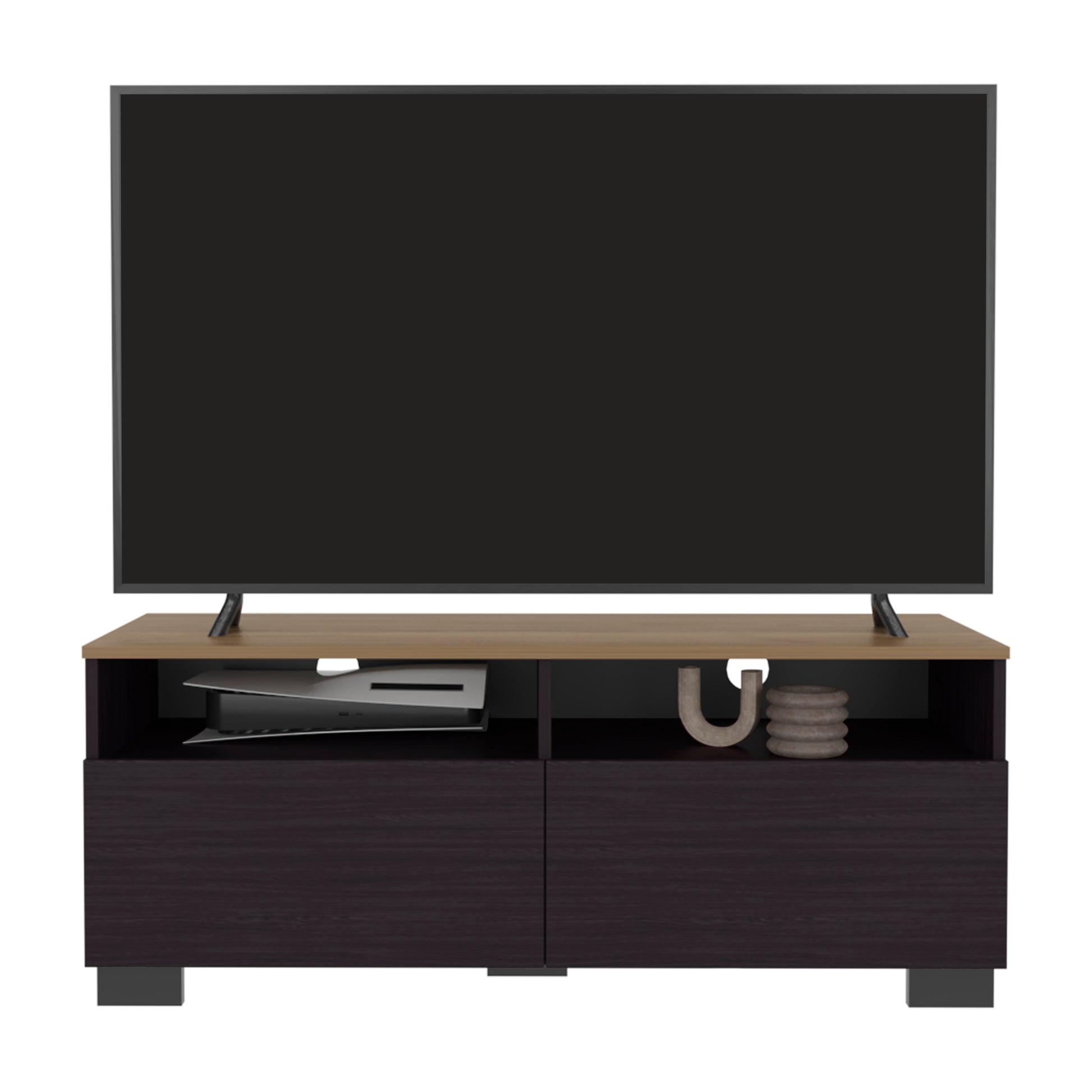 FM FURNITURE Mescal Tv Stand Multistorage with a Door and Open Storage, Wenge and Natural Oak