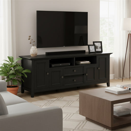 Amherst 72 inch Wide Solid Wood TV Stand in Black For TVs up to 80 inches