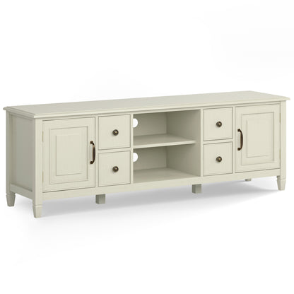 Connaught 72 inch Wide Solid Wood TV Stand in Antique White For TVs up to 80 inches